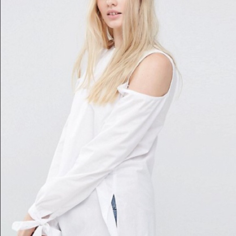 ASOS Cold Shoulder Top in Cotton with Cuff Detail